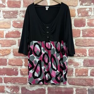 Vintage Venezia Lane Bryant Babydoll Top Women's 26 28 Multicolor Retro Shirt